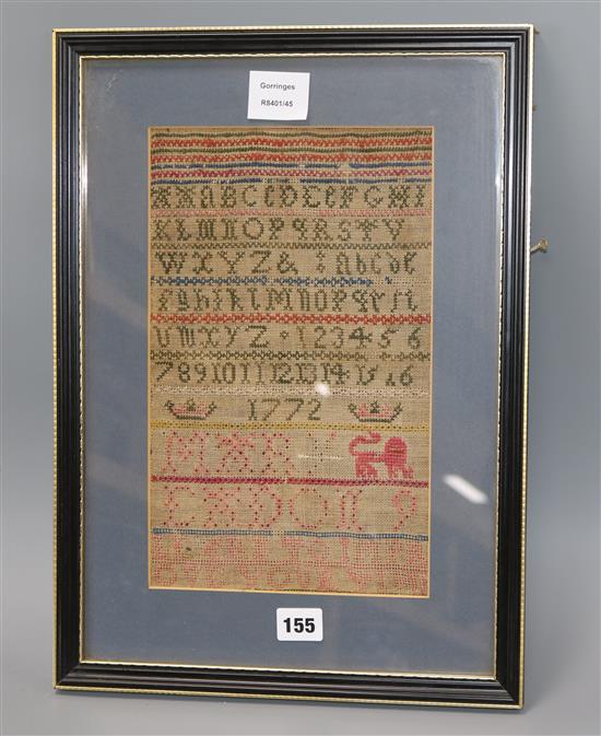 A George III needlework sampler, dated 1772